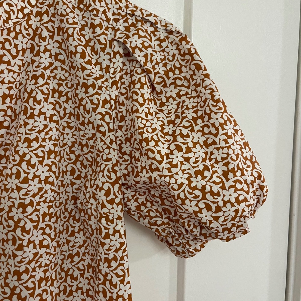 Boden Womens Puff Sleeve Midi Dress Brown Front Button Cottagecore - Picture 10 of 10
